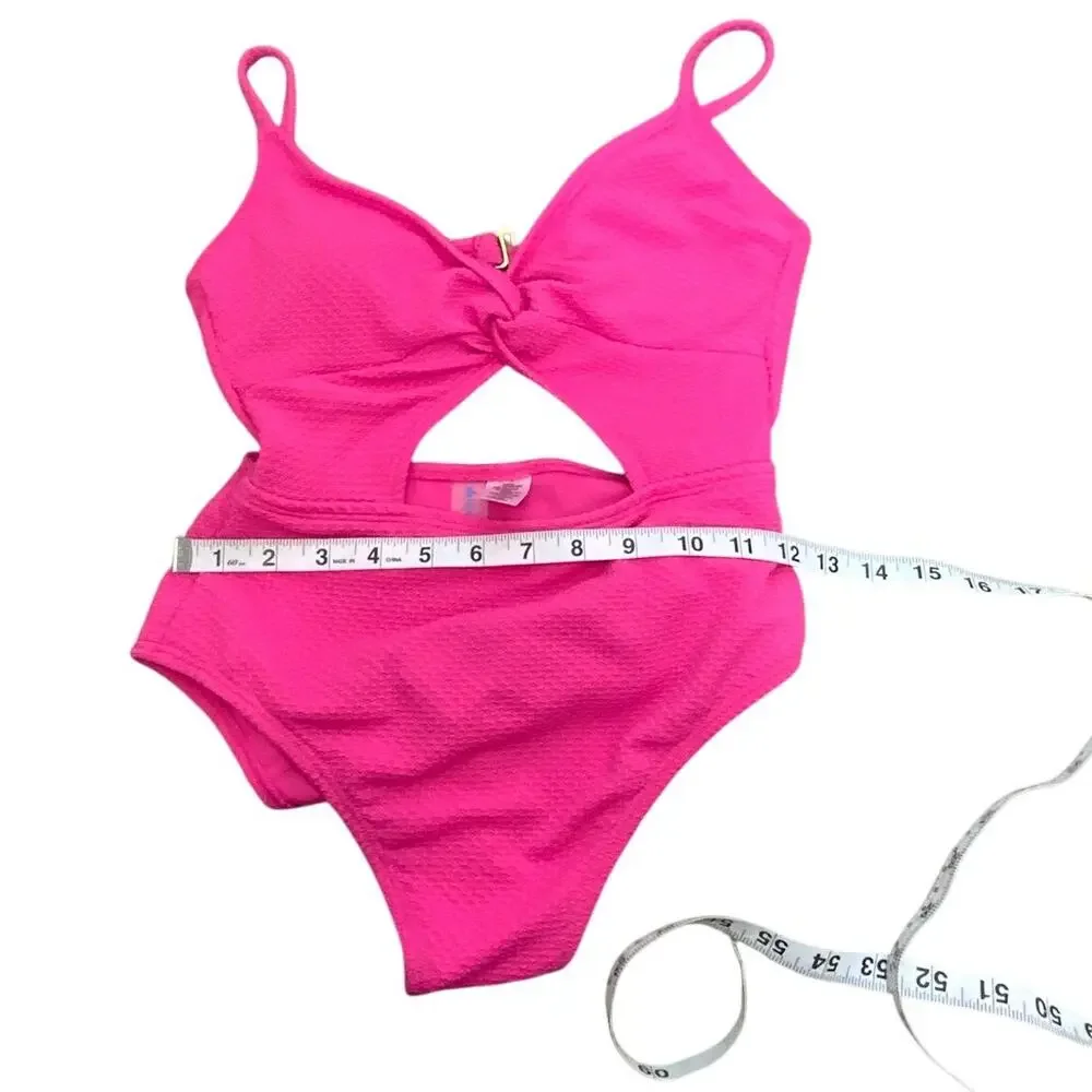 Decree women's/juniors cut out textured‎ one piece swimsuit size XS Hot Pink